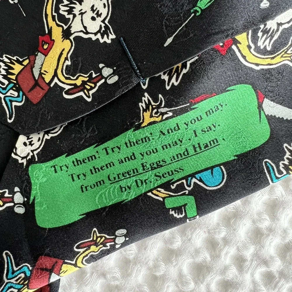 Vintage 90s Dr. Seuss Silk Tie Green Eggs And Ham New With Tags Whimsical Preppy